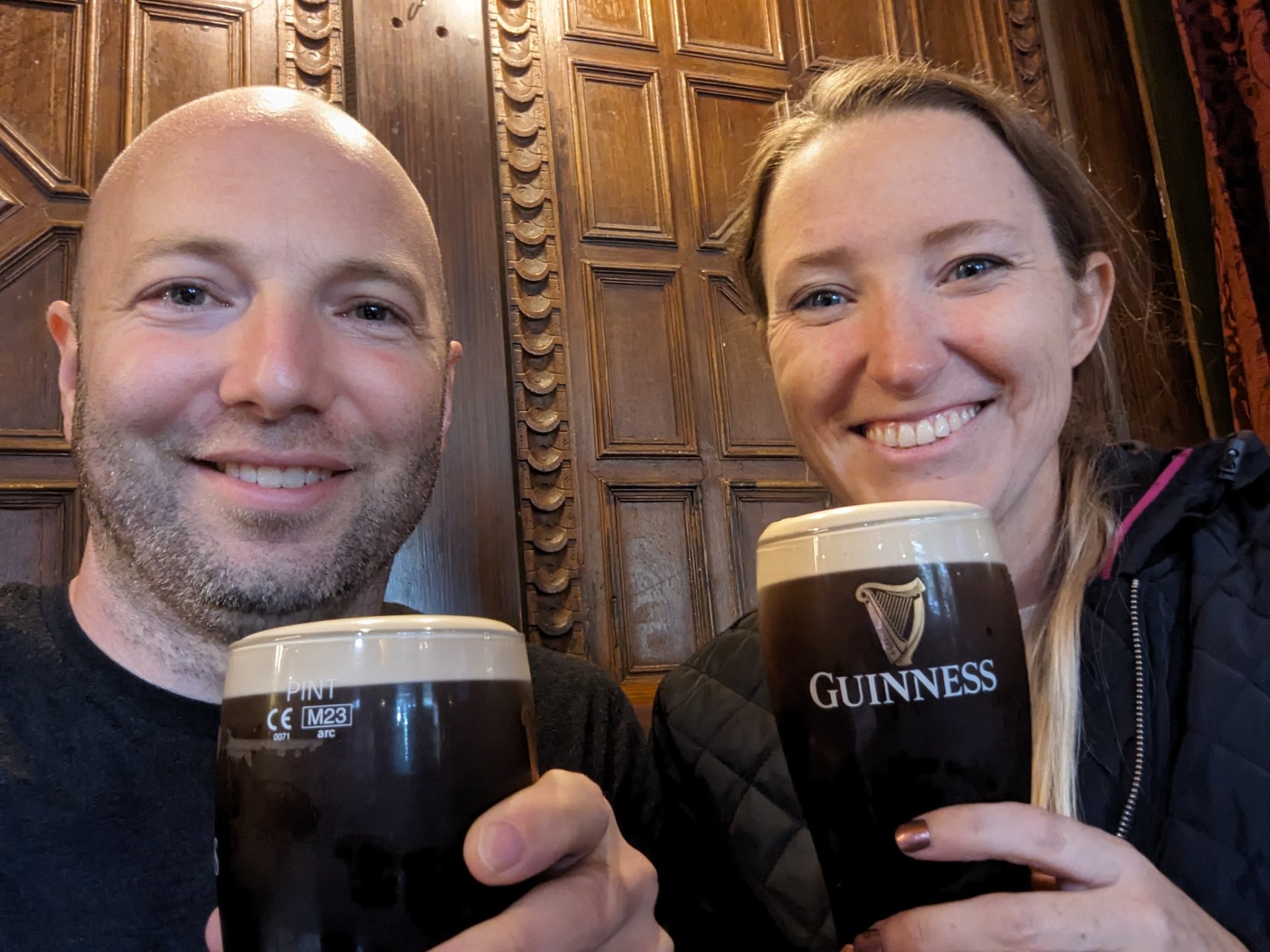 Cheers with Guinness at our first Irish pub