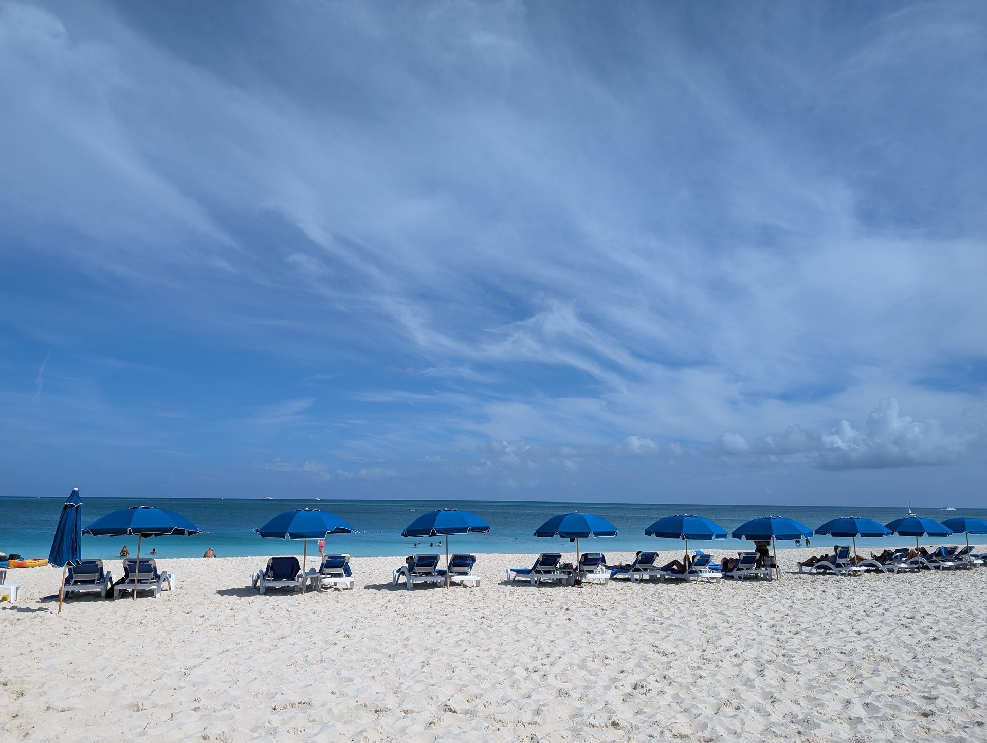 Grace Bay Beach with colorful umbrellas